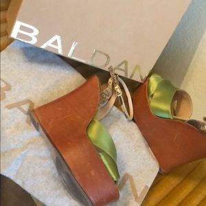 Baldan Satin Wedge with snakeskin ankle strap